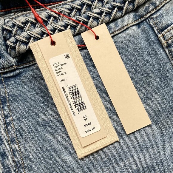Alice + Olivia Jeans, Wide Leg Flared NWT Missy Sz 27 Ivy Blue Braided Waistband - Picture 8 of 8